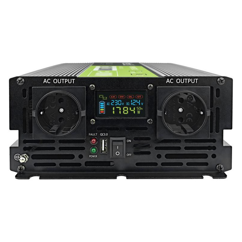 PRZETWORNICA NAPIĘCIA Green Cell PowerInverter LCD 12V / 230V 2000W/4000W CZYSTA SINUSOIDA