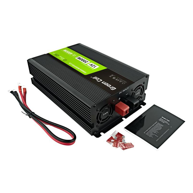 PRZETWORNICA NAPIĘCIA Green Cell PowerInverter LCD 12V / 230V 2000W/4000W CZYSTA SINUSOIDA