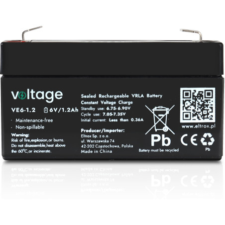 Akumulator AGM Voltage 6V 1,2Ah VE6-1.2 (Żywotność 6-9 lat)