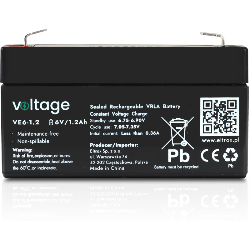Akumulator AGM Voltage 6V 1,2Ah VE6-1.2 (Żywotność 6-9 lat)