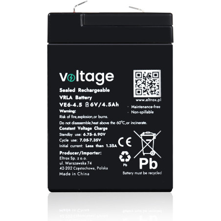Akumulator AGM Voltage 6V 4,5Ah VE6-4.5 (Żywotność 6-9 lat)