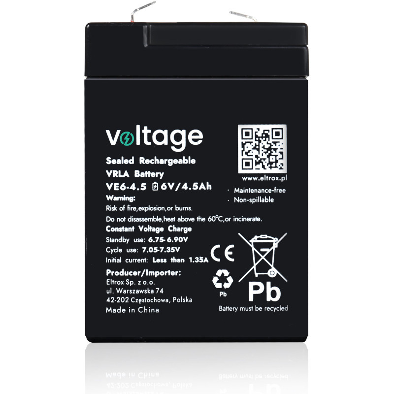 Akumulator AGM Voltage 6V 4,5Ah VE6-4.5 (Żywotność 6-9 lat)