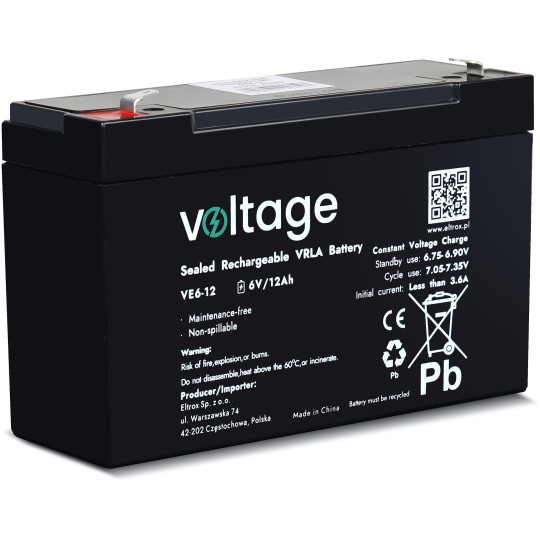Akumulator AGM Voltage 6V 12Ah VE6-12 (Żywotność 6-9 lat)