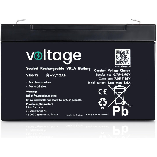 Akumulator AGM Voltage 6V 12Ah VE6-12 (Żywotność 6-9 lat)