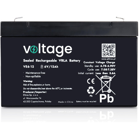 Akumulator AGM Voltage 6V 12Ah VE6-12 (Żywotność 6-9 lat)