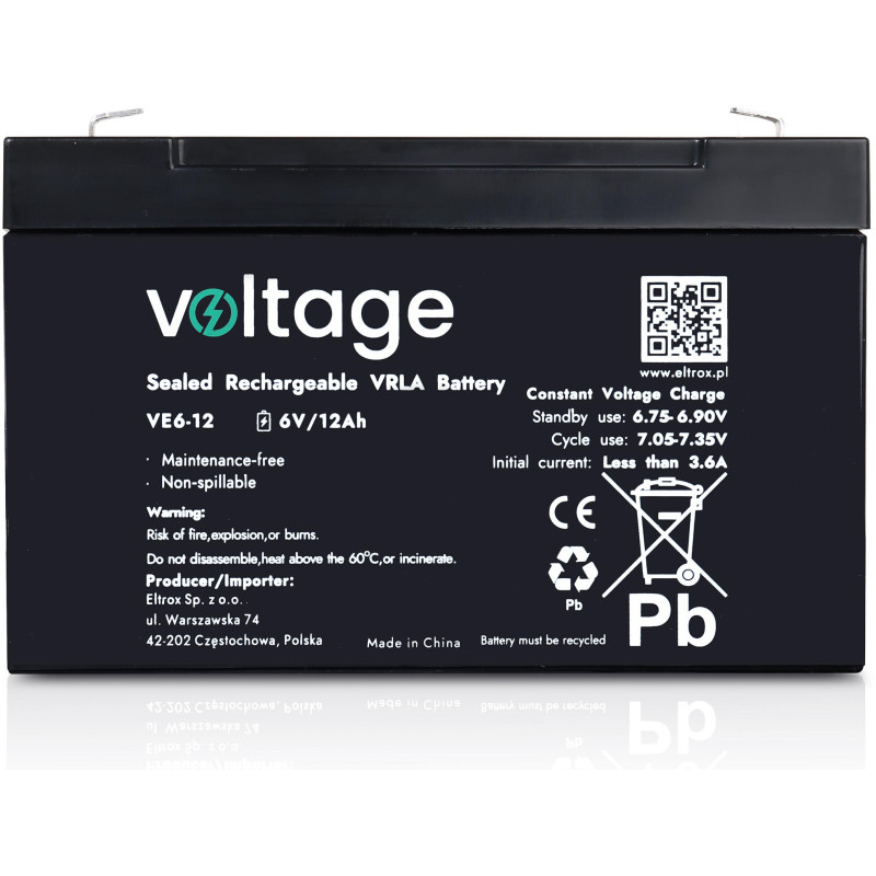 Akumulator AGM Voltage 6V 12Ah VE6-12 (Żywotność 6-9 lat)