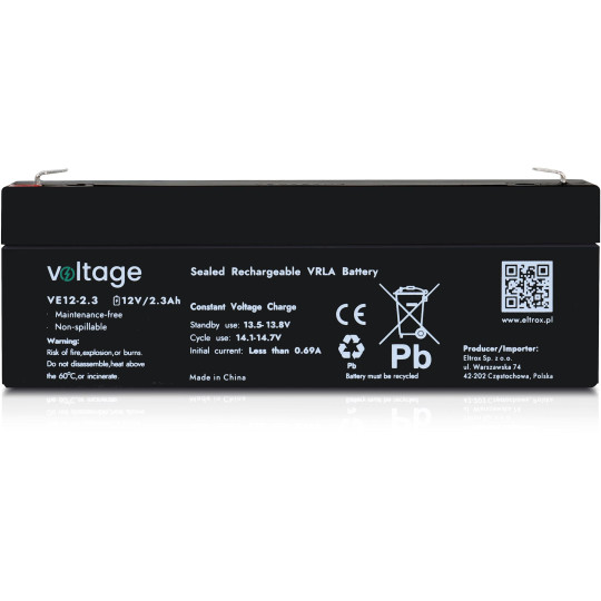 Akumulator AGM Voltage 12V 2,3Ah VE12-2.3 (Żywotność 6-9 lat)