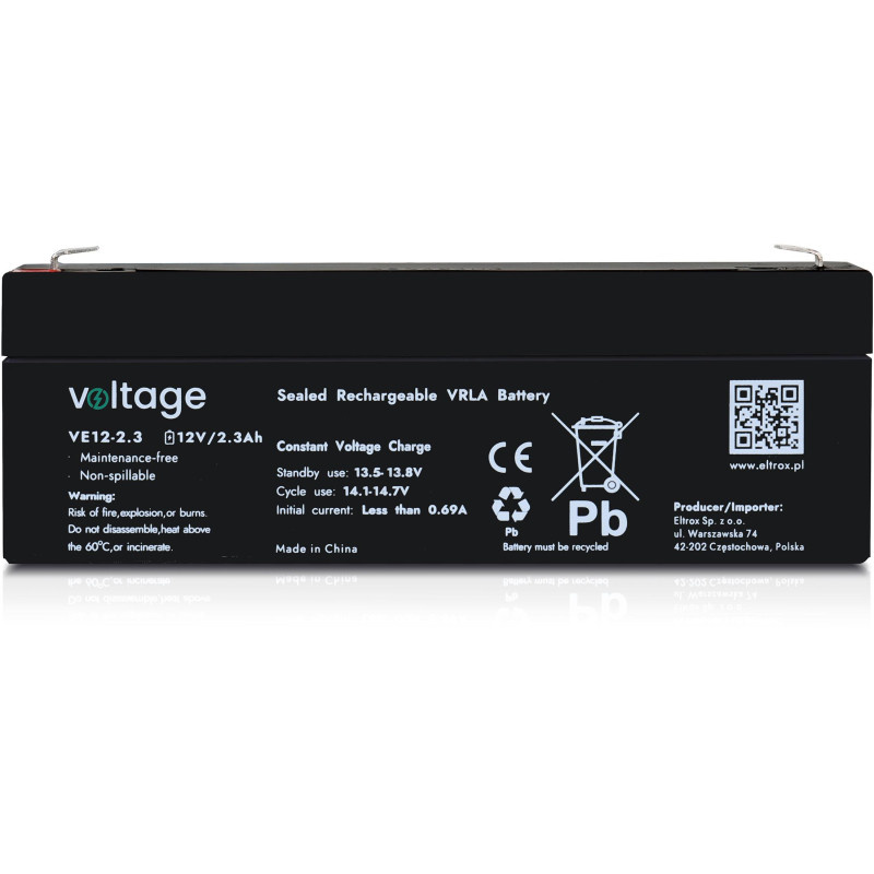Akumulator AGM Voltage 12V 2,3Ah VE12-2.3 (Żywotność 6-9 lat)