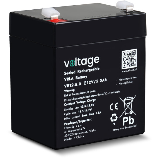Akumulator AGM Voltage 12V 5Ah VE12-5.0 (Żywotność 6-9 lat)