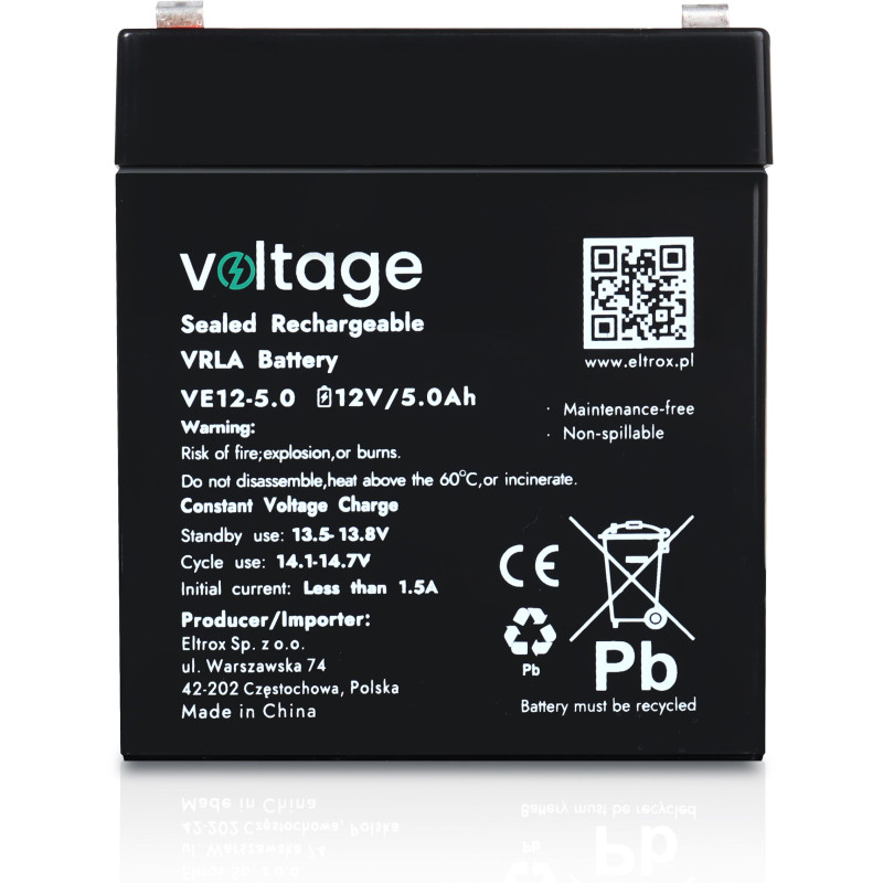 Akumulator AGM Voltage 12V 5Ah VE12-5.0 (Żywotność 6-9 lat)