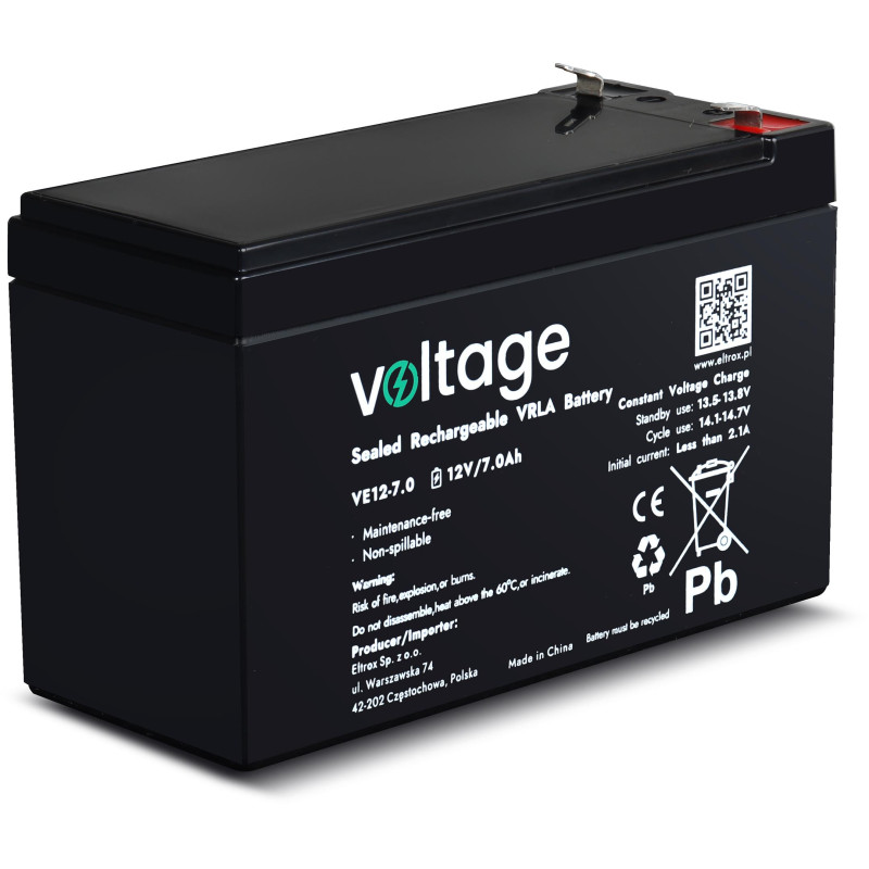 Akumulator AGM Voltage 12V 7Ah VE12-7.0 (Żywotność 6-9 lat)