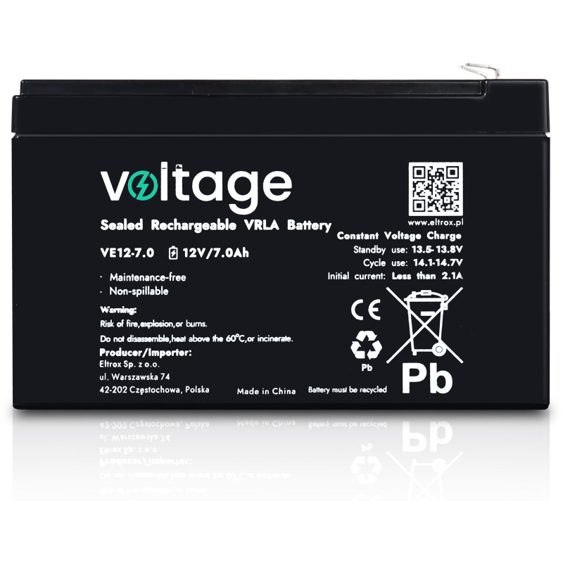 Akumulator AGM Voltage 12V 7Ah VE12-7.0 (Żywotność 6-9 lat)