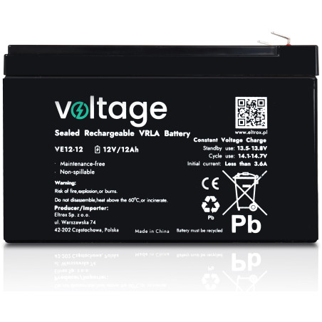 Akumulator AGM Voltage 12V 12Ah VE12-12 (Żywotność 6-9 lat)