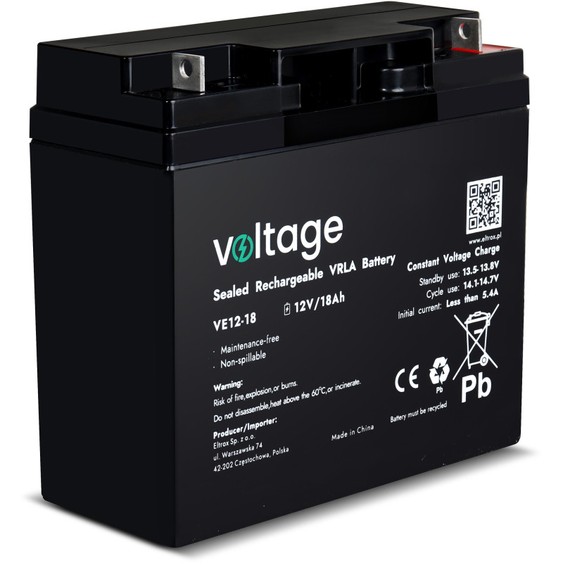 Akumulator AGM Voltage 12V 18Ah VE12-18 (Żywotność 6-9 lat)