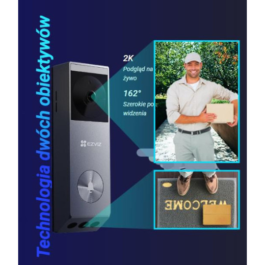 Wideodomofon Ezviz EP3x (3MP+2MP) zasilany bateriami z panelem słonecznym
