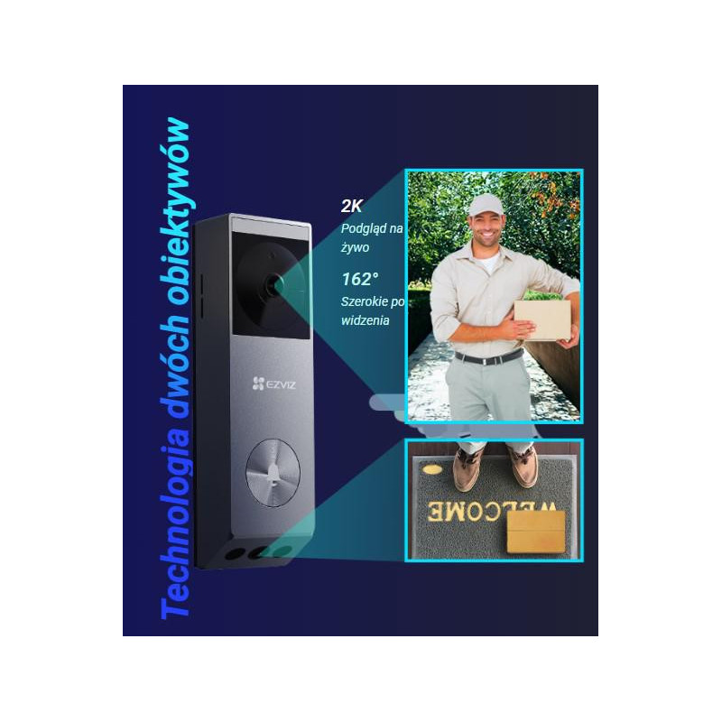 Wideodomofon Ezviz EP3x (3MP+2MP) zasilany bateriami z panelem słonecznym