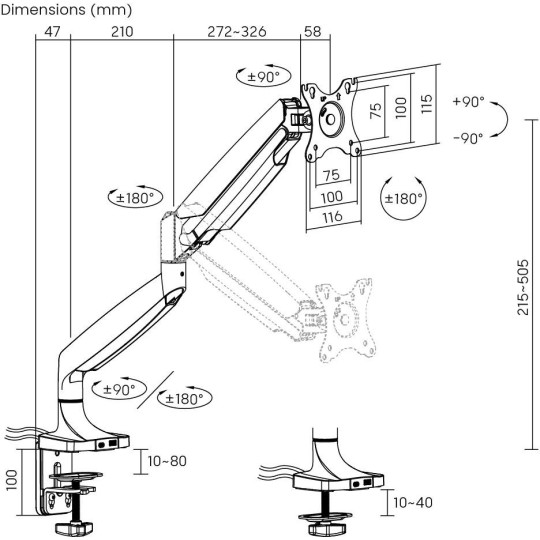 Uchwyt do monitora 17”-45” Spacetronik SPA-S110B USB