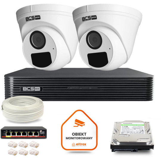 Zestaw monitoringu IP BCS Basic 2x Kamera BCS-B-EIP15FR3(2.0) Rejestrator z dyskiem