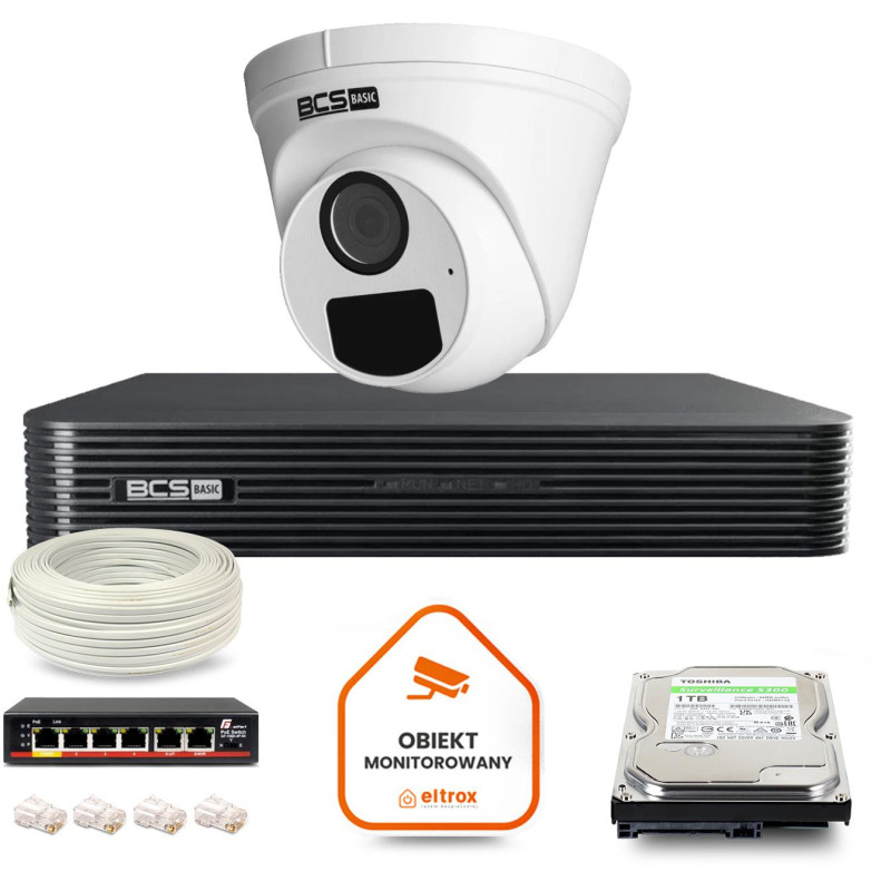 Zestaw monitoringu IP BCS Basic 1x Kamera BCS-B-EIP15FR3(2.0) Rejestrator z dyskiem