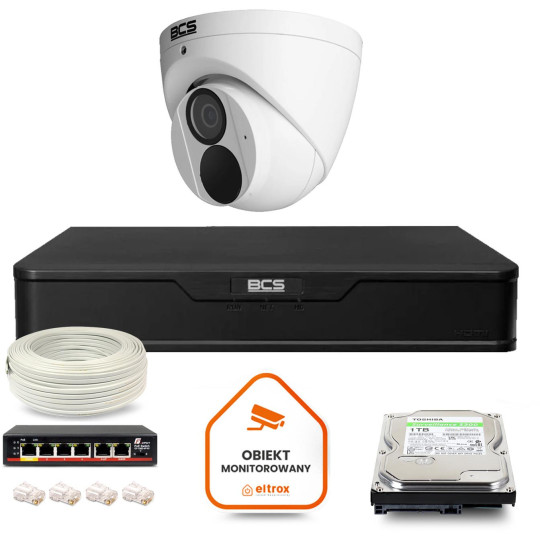 Zestaw monitoringu IP BCS Point 1x Kamera BCS-P-EIP28FWR3-Ai2 Rejestrator z dyskiem