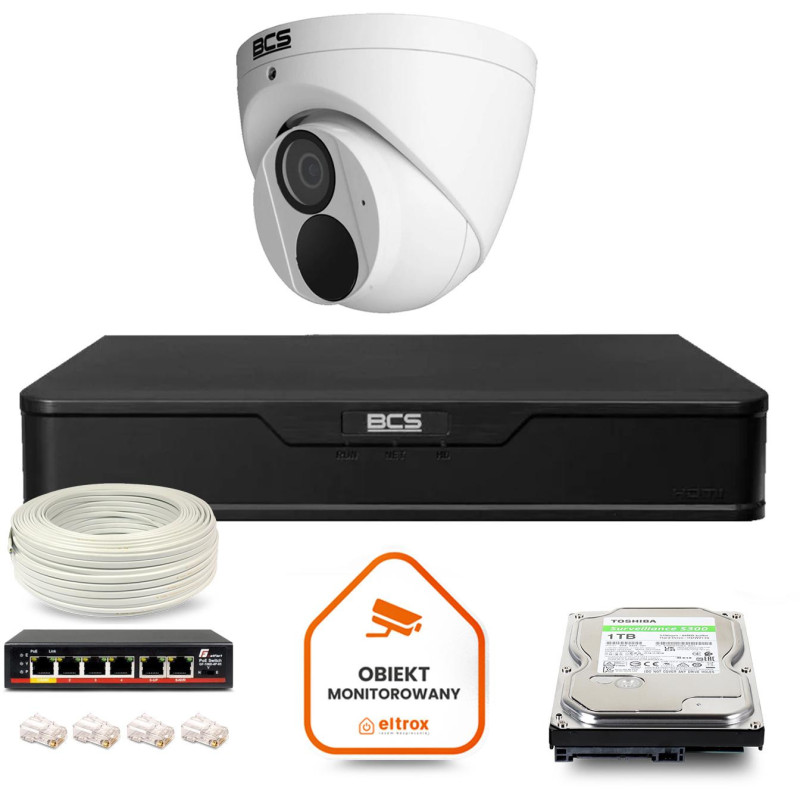 Zestaw monitoringu IP BCS Point 1x Kamera BCS-P-EIP28FWR3-Ai2 Rejestrator z dyskiem