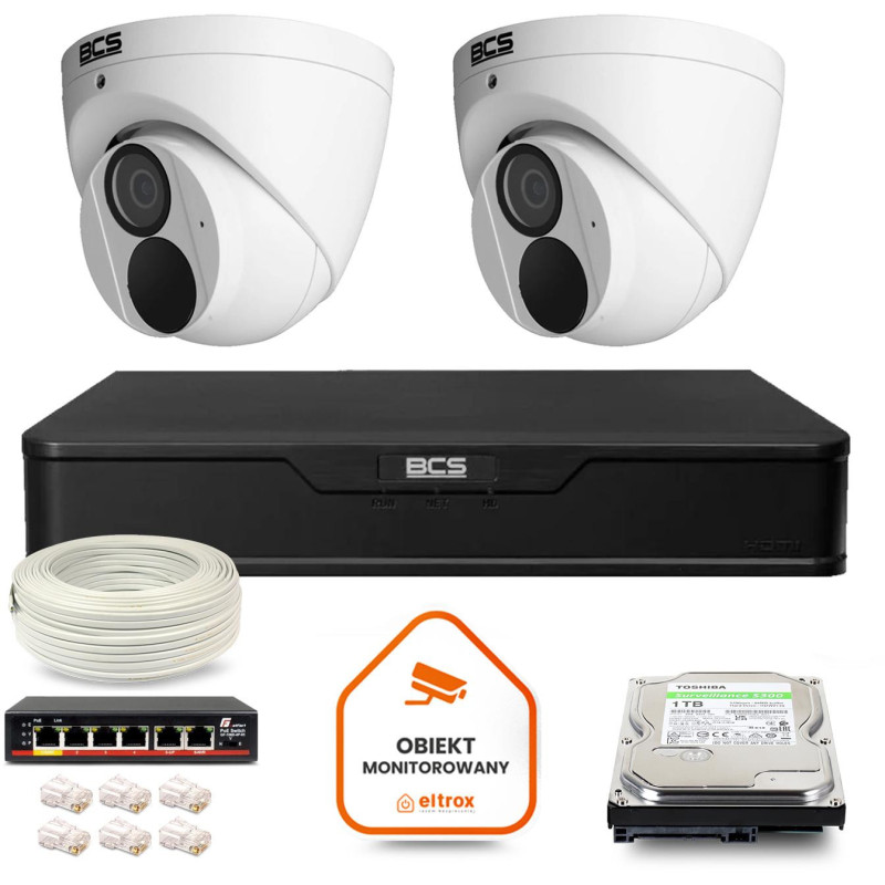 Zestaw monitoringu IP BCS Point 2x Kamera BCS-P-EIP28FWR3-Ai2 Rejestrator z dyskiem