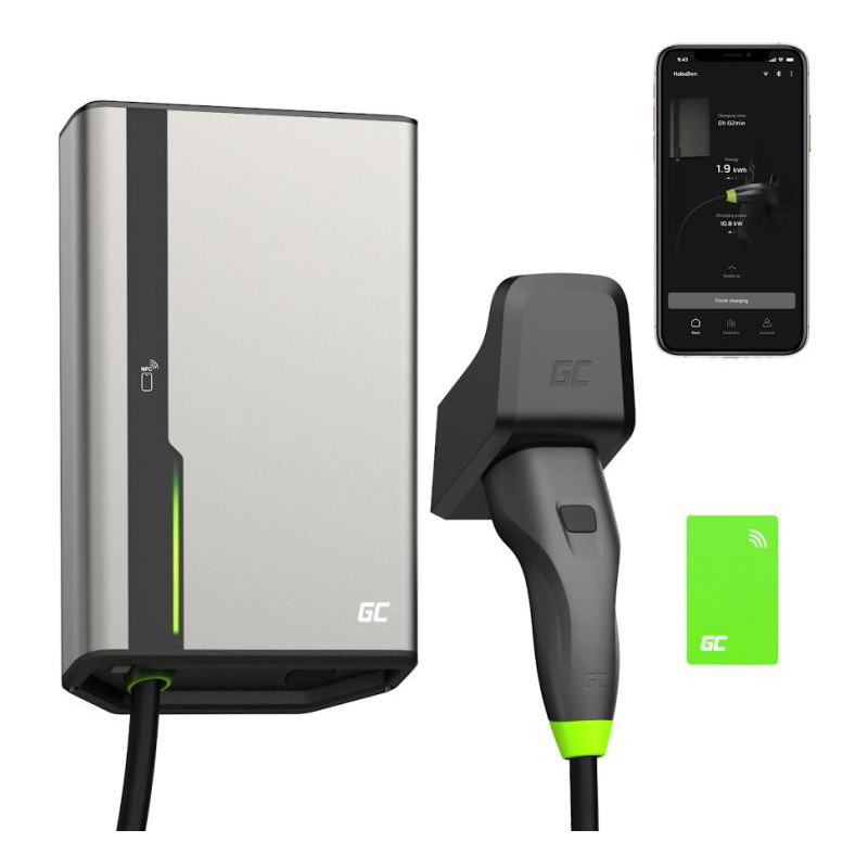 ŁADOWARKA EV Wallbox Green Cell HabuDen EVGC021B2250 22kW TYPE 2 5M GC App NFC BT Wi-Fi