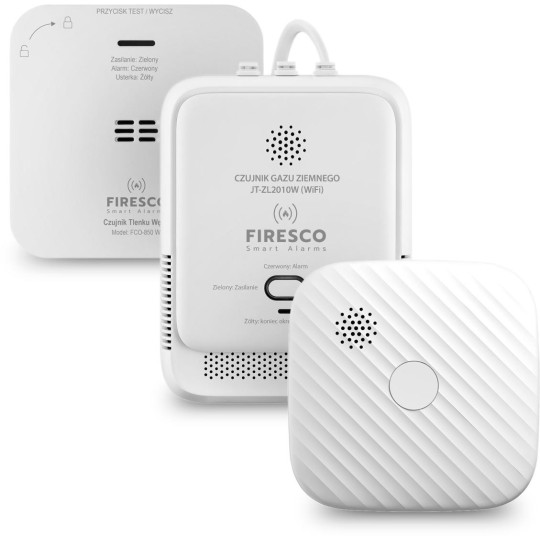 Zestaw czujników WIFI FIRESCO czujnik czadu+czujnik dymu+czujnik gazu