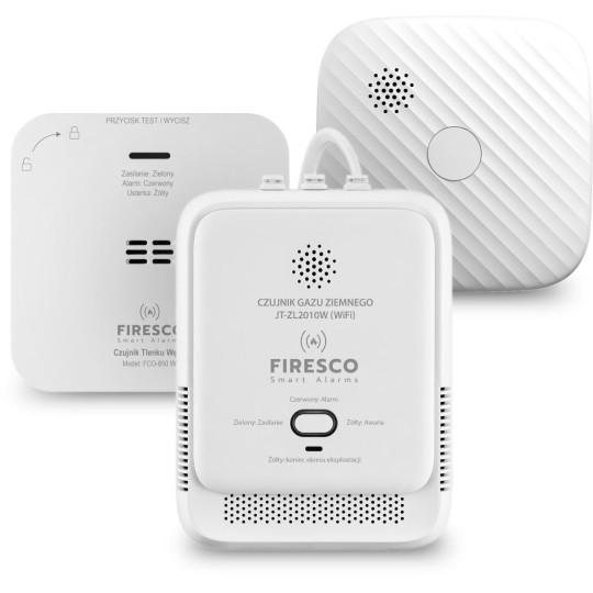 Zestaw czujników WIFI FIRESCO czujnik czadu+czujnik dymu+czujnik gazu