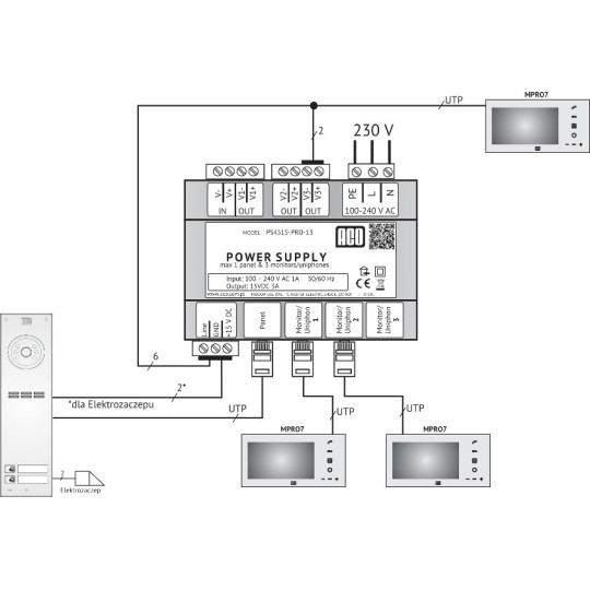 ACO PS45-15-PRO-13 Zasilacz video DIN 15V, 3A