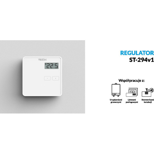 Przewodowy  dwustanowy regulator pokojowy biały ST-294v1 Tech sterowniki