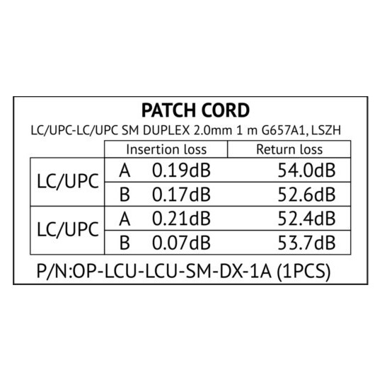 PATCHCORD ŚWIATŁOWODOWY SM 1M DUPLEX 9/125, LC/UPC-LC/UPC