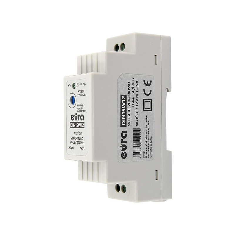 ZASILACZ DIN ''EURA'' DIN15W12 12V 1,25 A DC