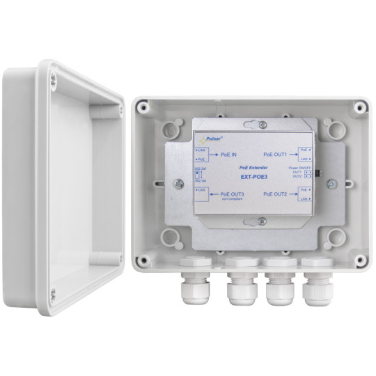 EXTENDER POE PULSAR EXT-POE3H W OBUDOWIE HERMETYCZNEJ DO 3 KAMER IP