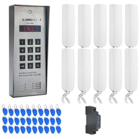 LASKOMEX SYSTEM DOMOFONU 10 LOKATORÓW, 1 WEJŚCIE