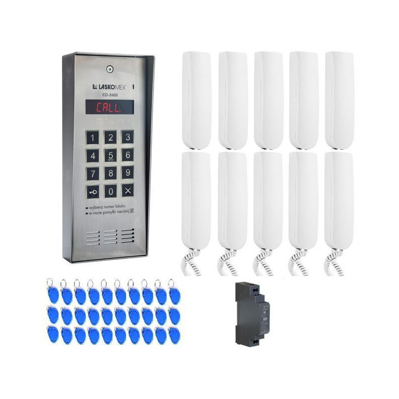 LASKOMEX SYSTEM DOMOFONU 10 LOKATORÓW, 1 WEJŚCIE