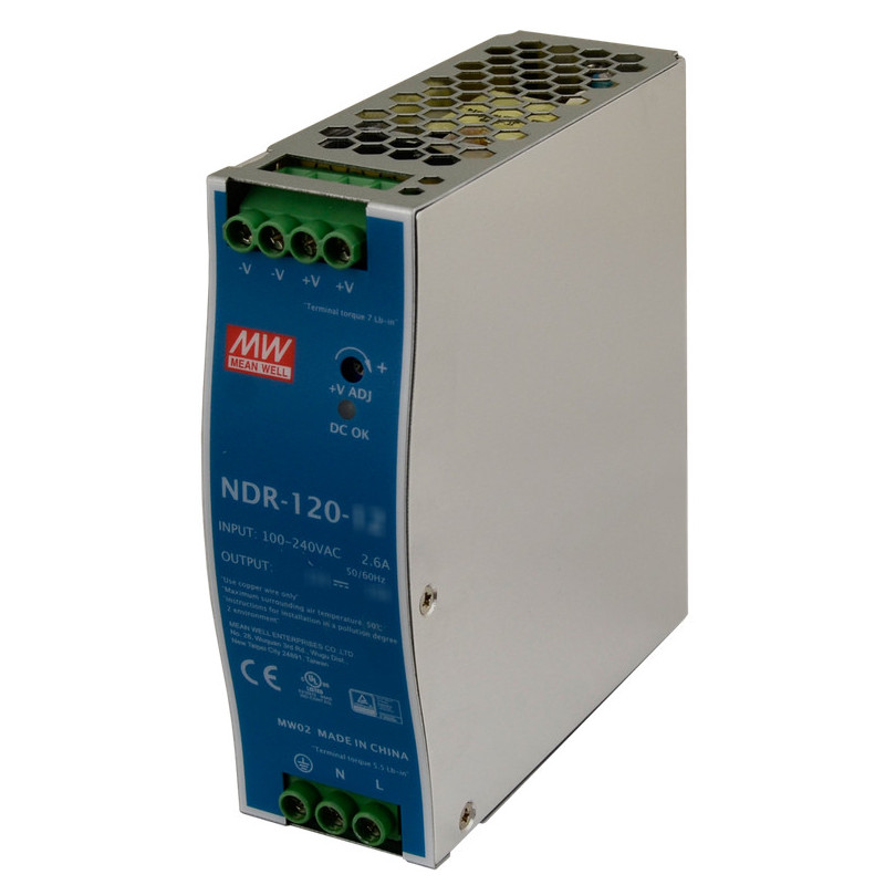 ZASILACZ IMPULSOWY NA SZYNĘ DIN MEAN WELL NDR-120-48 48V/120W/2.5A