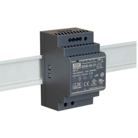 ZASILACZ IMPULSOWY NA SZYNĘ DIN MEAN WELL HDR-60-24 24V/60W/2.5A