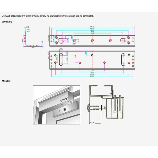 Uchwyt montażowy SCOT BK-800L2  typu "L" do drzwi otwieranych na zewnątrz