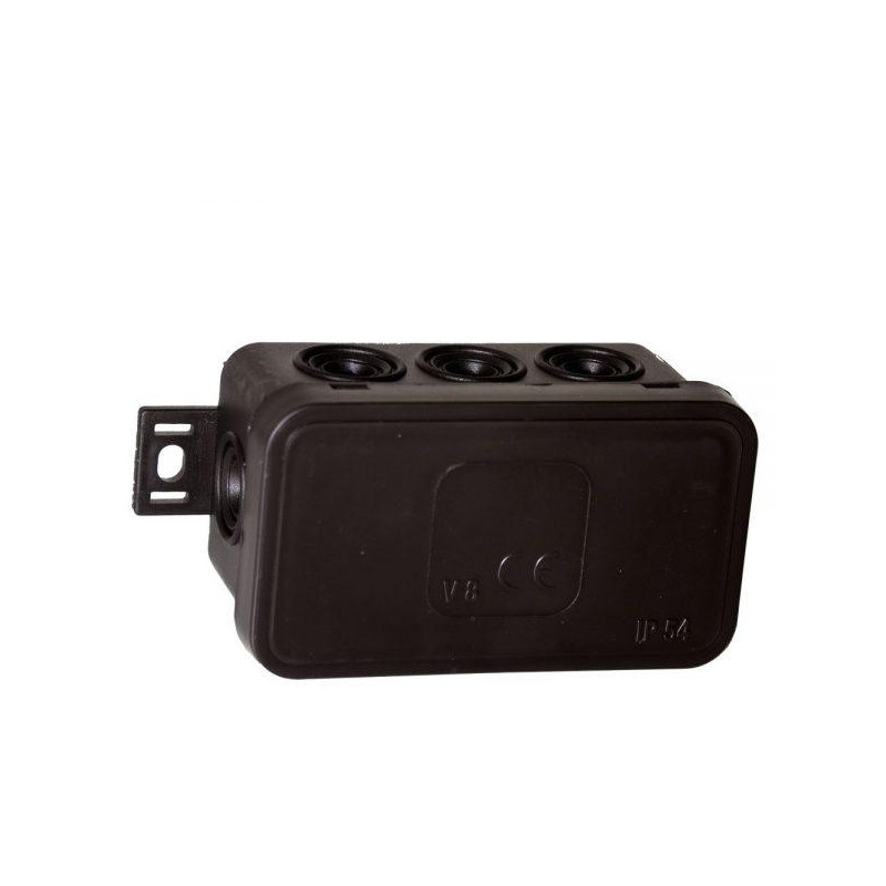 Puszka natynkowa pusta 8 wlotów VIPLAST V8 klik CZARNA IP54 80x45x41mm 038-05