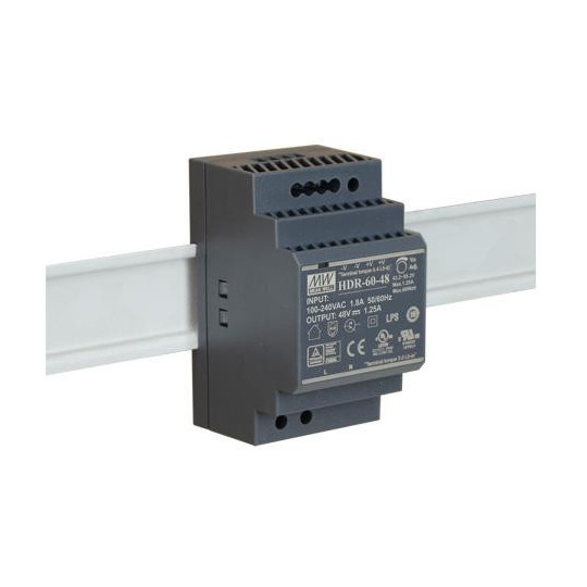 ZASILACZ IMPULSOWY NA SZYNĘ DIN MEAN WELL HDR-60-48 48V/60W/1.25A