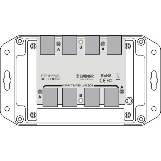4-kanałowy moduł ogranicznika przepięć sieci LAN Gigabit Ethernet EWIMAR PTF-64-EXT/PoE