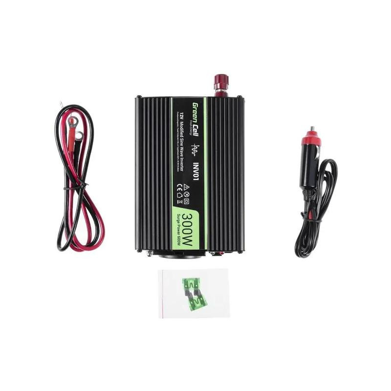 PRZETWORNICA NAPIĘCIA INWERTER Green Cell 12V / 230V 300W/600W MODYFIKOWANA SINUSOIDA INV01DE