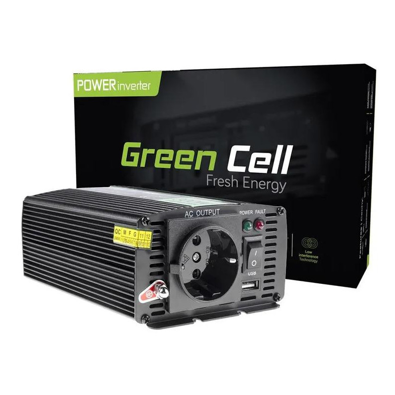 PRZETWORNICA NAPIĘCIA Green Cell 12V / 230V 500W/1000W MODYFIKOWANA SINUSOIDA