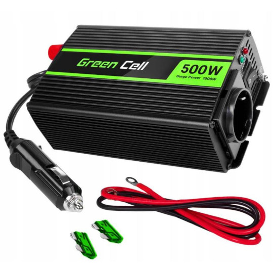 PRZETWORNICA NAPIĘCIA Green Cell 12V / 230V 500W/1000W MODYFIKOWANA SINUSOIDA