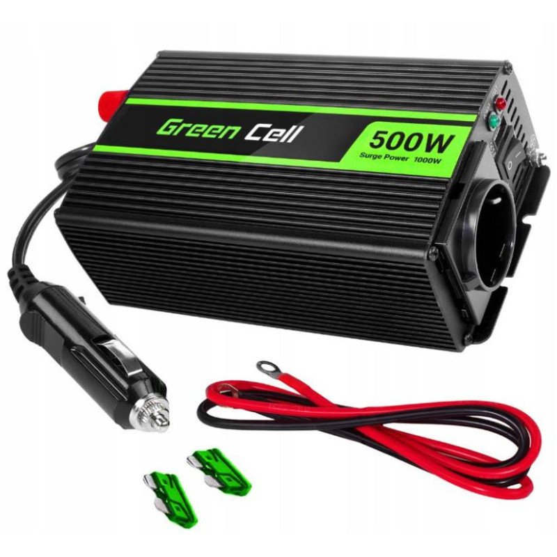 PRZETWORNICA NAPIĘCIA Green Cell 12V / 230V 500W/1000W MODYFIKOWANA SINUSOIDA
