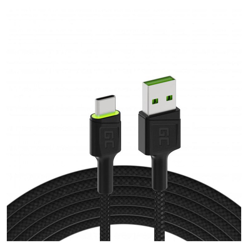 KABEL USB-A / USB-C Green Cell RAY 200cm ZIELONY LED QUICK CHARGE 3.0 KABGC13